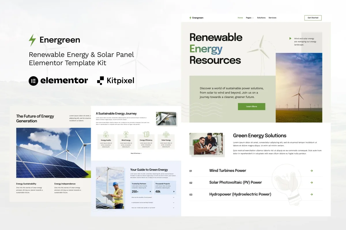 Energreen – Renewable Energy & Solar Panel Elementor Template Kit