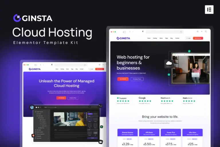 ginsta cloud hosting company elementor template kit 1