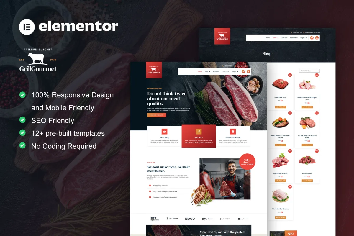 GrillGourmet – Butcher & Meat Shop Elementor Template Kit