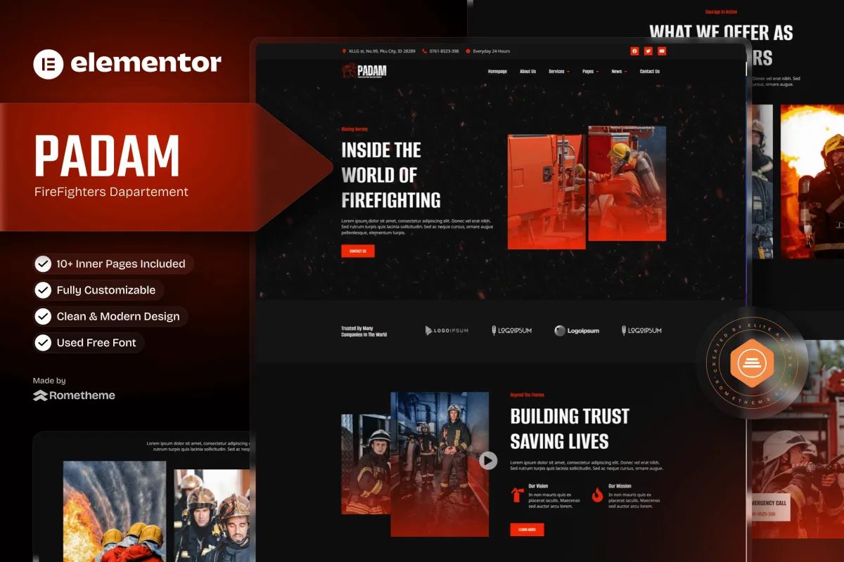 Padam – Firefighter Departement Elementor Template Kit