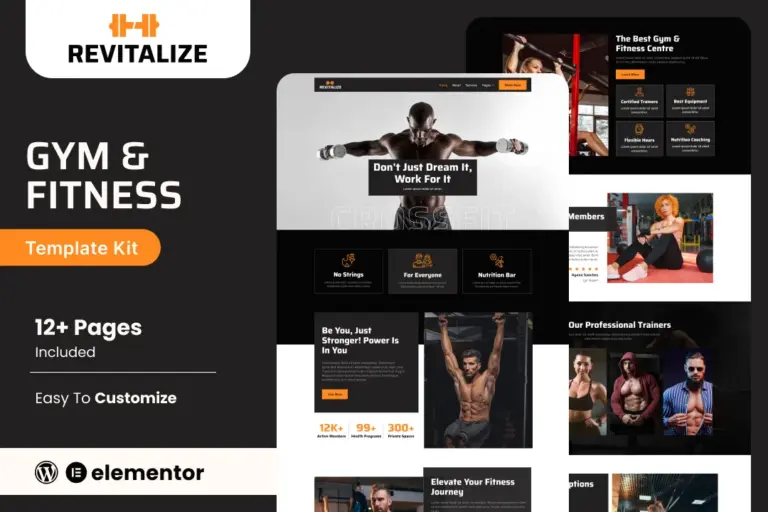revitalize fitness gym elementor template kit 1