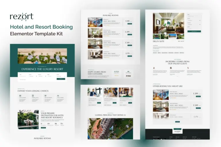 rezort hotel resort booking elementor template kit 1