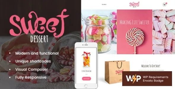 sweet dessert candy shop cafe wordpress theme 1