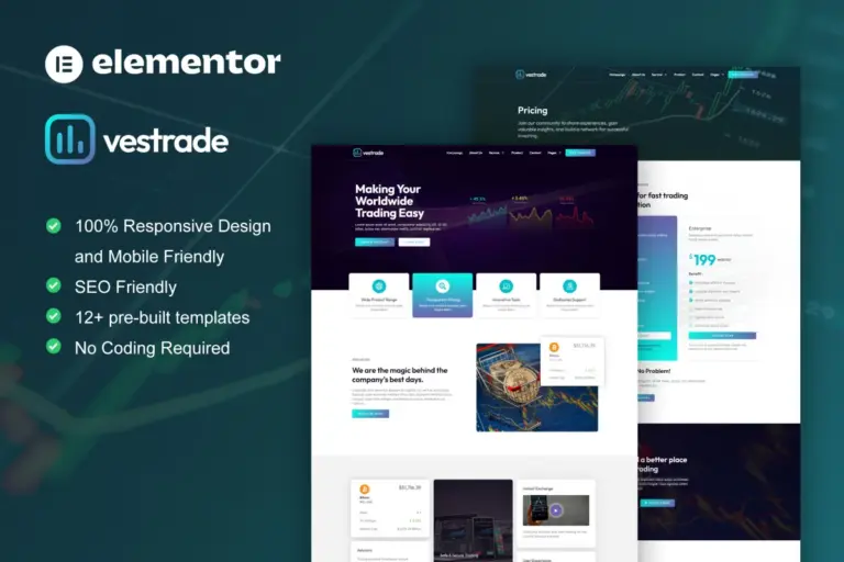 vestrade trading stock market elementor template kit 1