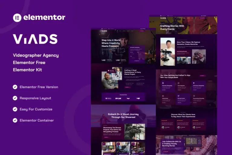 viads videographer agency elementor template kit 1