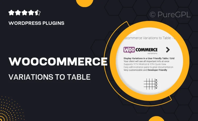 woocommerce variations to table grid