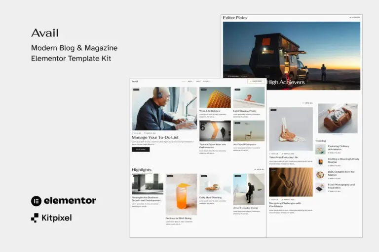 avail modern blog magazine elementor template kit