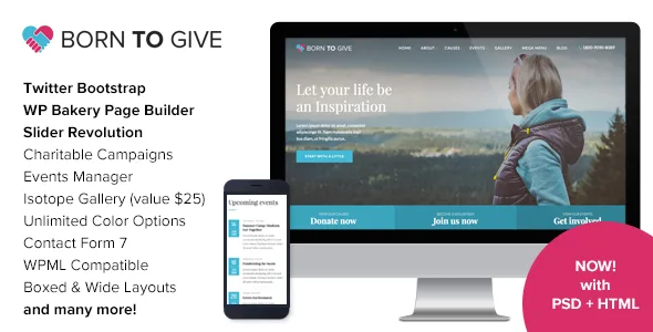born to give charity crowdfunding responsive wordpress theme 1