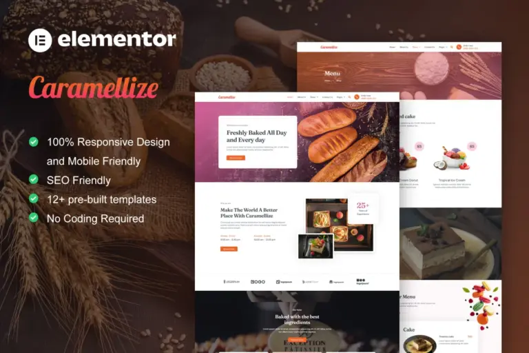 carramelize cake pastry elementor pro template kit 1