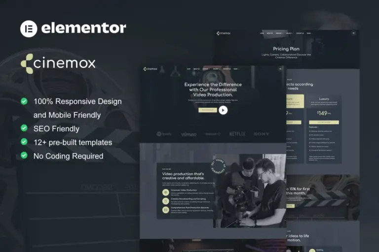 cinemox video production company elementor pro template kit 2