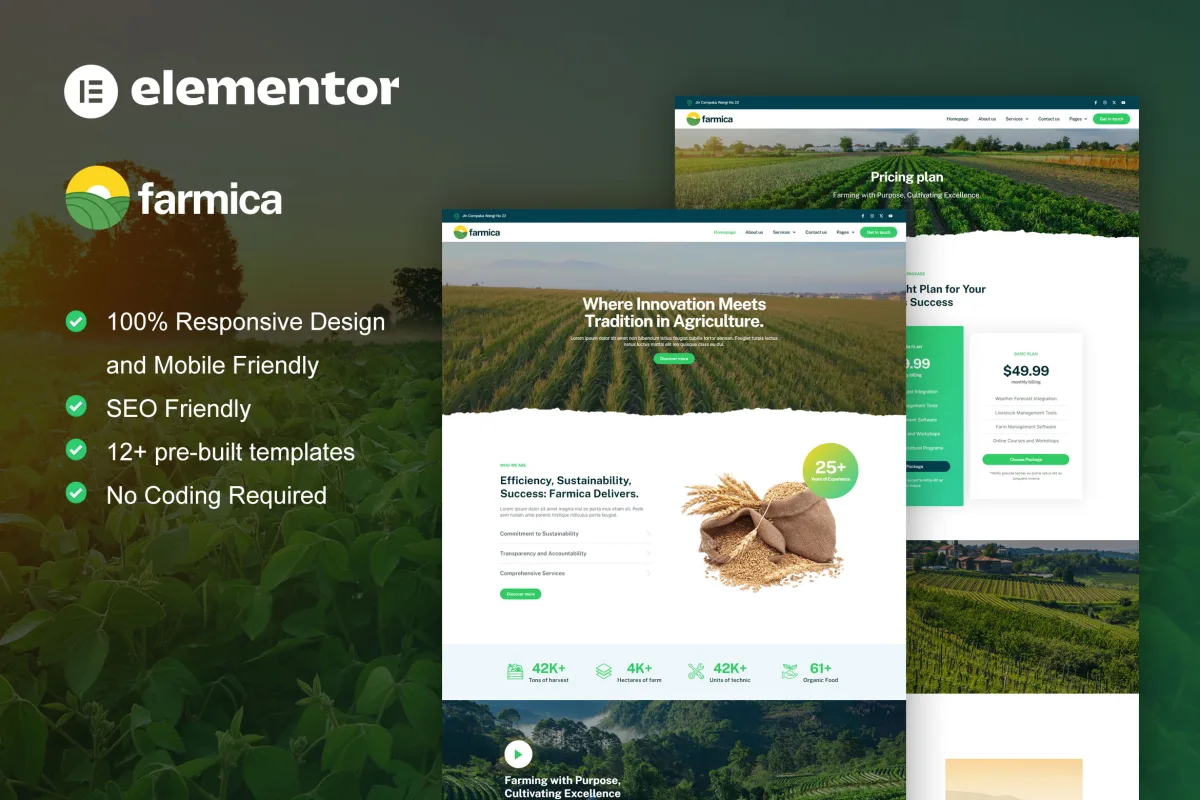 Farmica – Agriculture Organic Farming Elementor Pro Template Kit