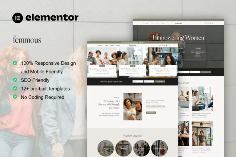 femmous modern feminine blog elementor template kit 1