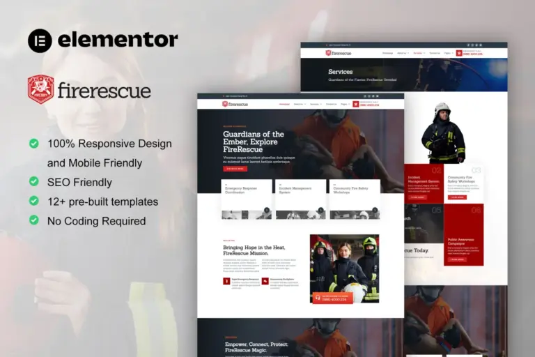 firerescue firefighter fire department elementor template kit 1