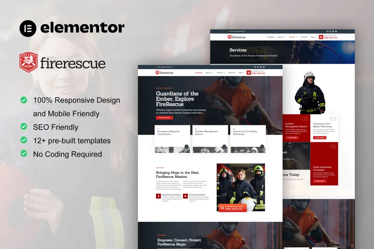 FireRescue – Firefighter & Fire Department Elementor Template Kit