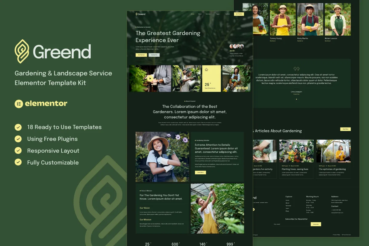 Greend – Gardening & Landscape Service Elementor Template Kit