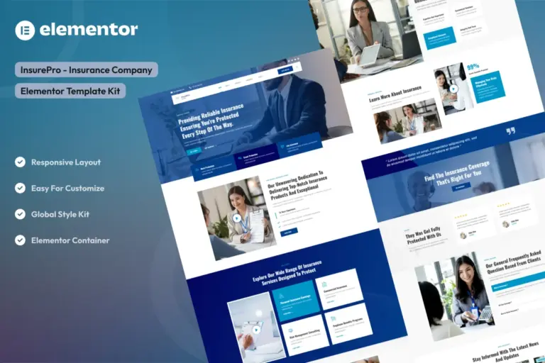 insurepro insurance company elementor template kit 1