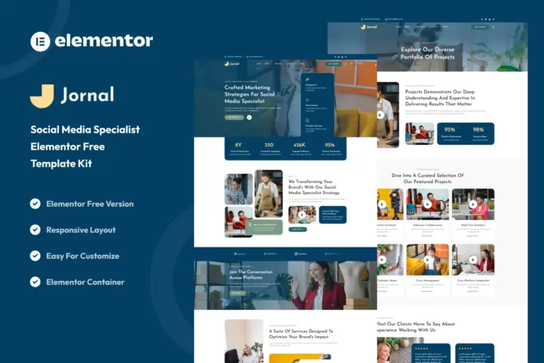 jornal social media specialist elementor template kit 1