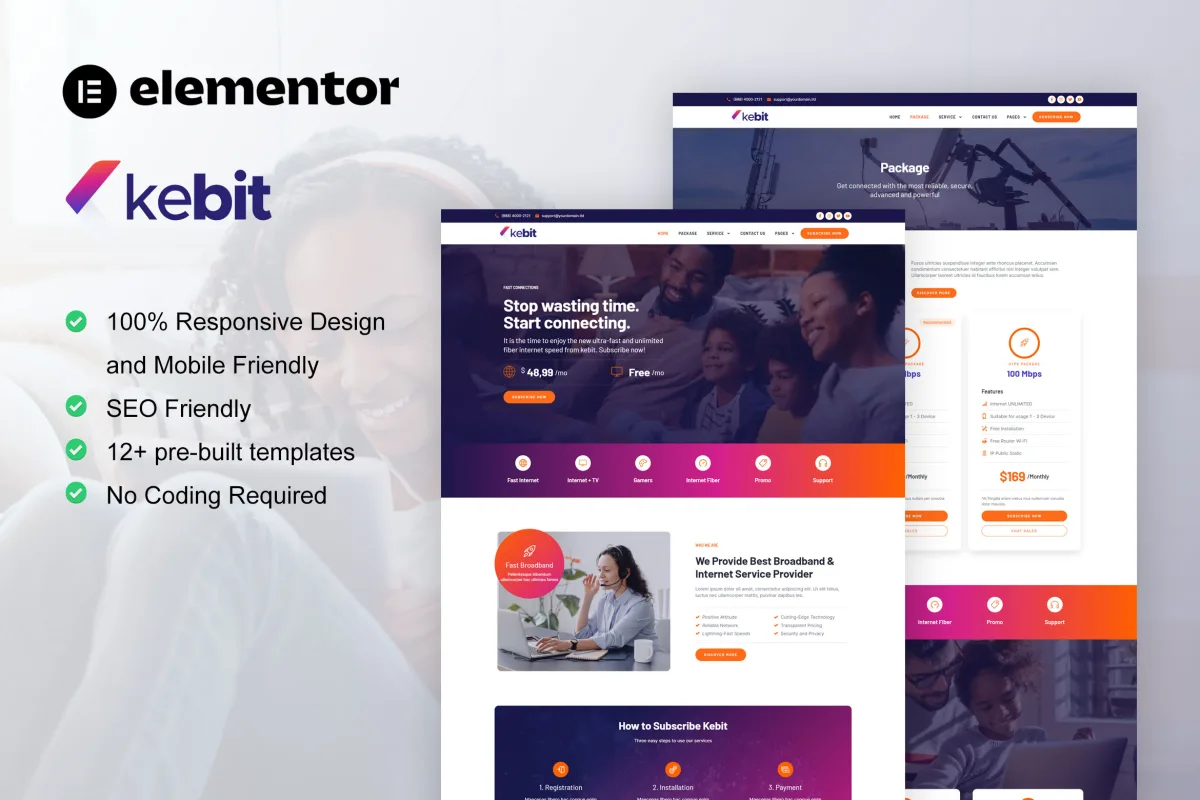 Kebit – Broadband Service Provider & Internet Elementor Template Kit