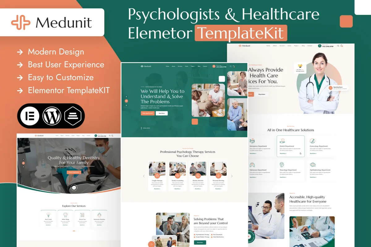 Medunit – Psychology & Health Care Elementor Template Kit