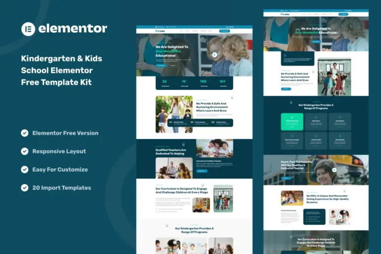 parees kindergarten kids school elementor template kit 1
