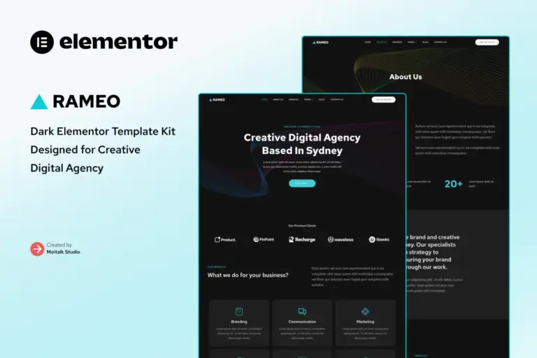 rameo dark digital agency elementor template kit 1