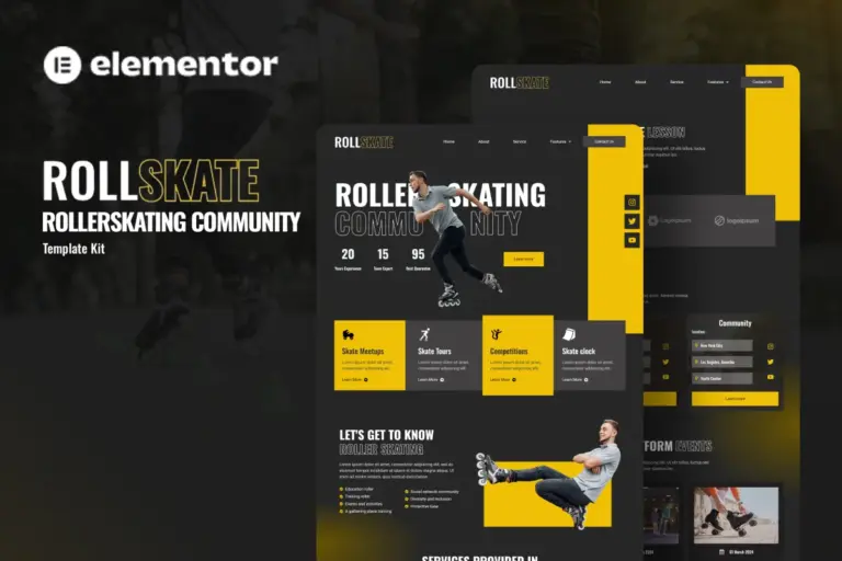 rollskate rollerskating community elementor template kit 1