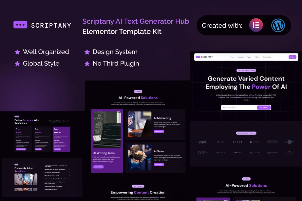 Scriptany – AI Text Generator Hub Elementor Template Kit