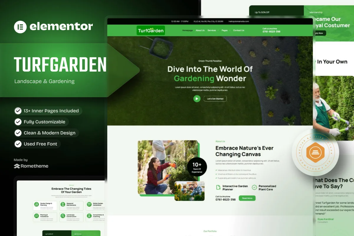 Turfgarden – Landscape & Gardening Elementor Template Kit