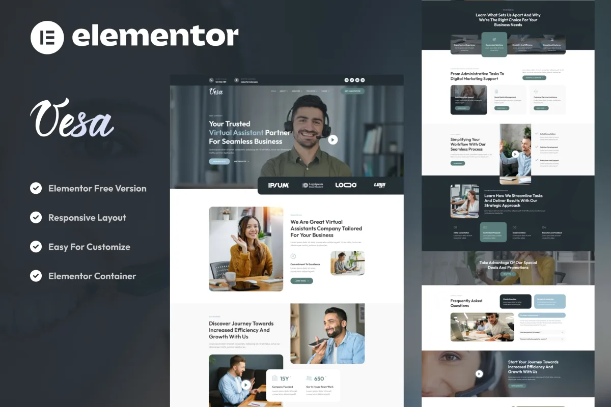 Vesa – Virtual Assistant Services Elementor Template Kit