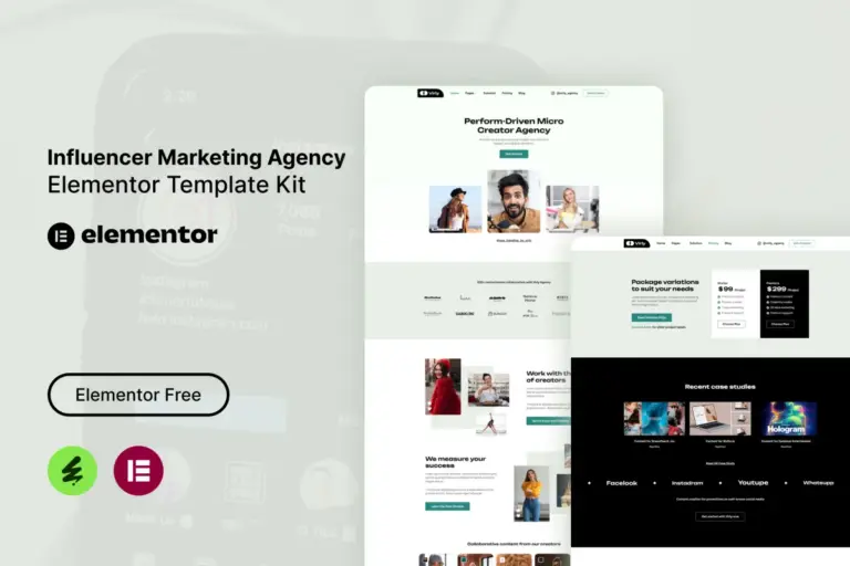 virly influencer marketing agency elementor template kit 1