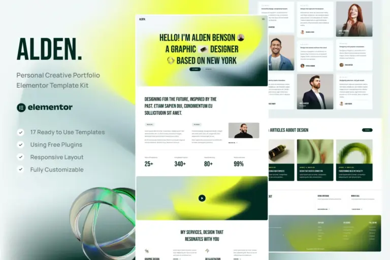 alden personal creative portfolio elementor template kit