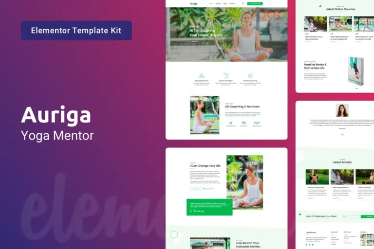 auriga health coach yoga mentor elementor template kit