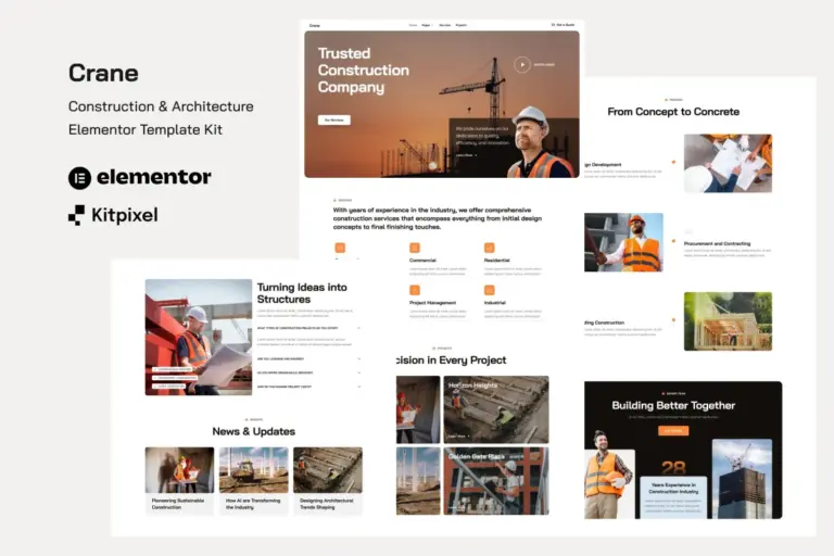 crane construction architecture elementor template kit 1