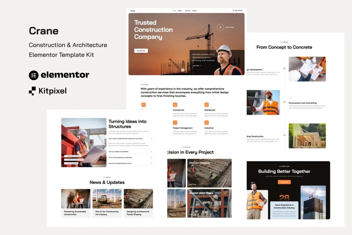 Crane – Construction Architecture Elementor Template Kit