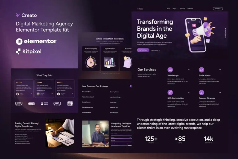 creato digital marketing agency elementor template kit 1