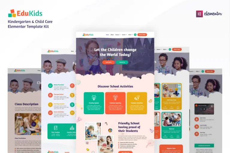 edukids kindergarten child care elementor template kit 1