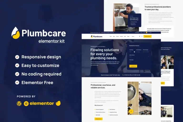 plumbcare plumbing service elementor kit 1
