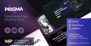 Prisma – Digital Startup & App WordPress Theme + AI