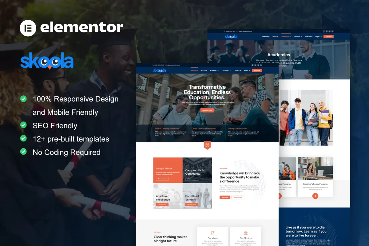 Skoola – University & School Education Elementor Pro Template Kit