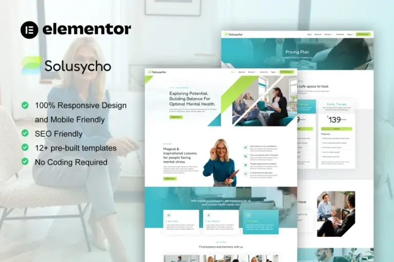 solusycho psychology mental health elementor template kit 1