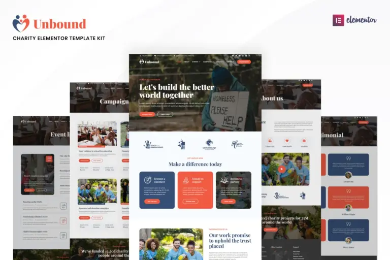 unbound charity nonprofit elementor template kit 1