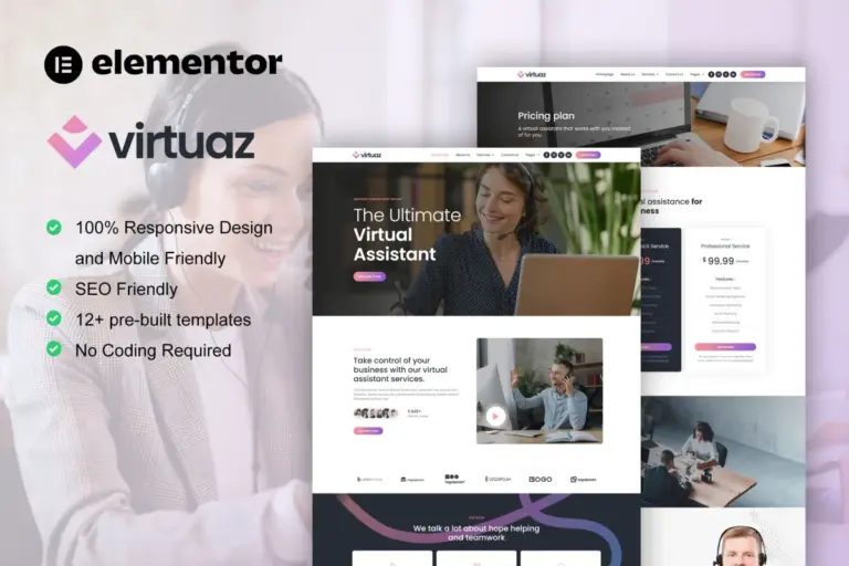 virtuaz virtual assistant business elementor template kit 1