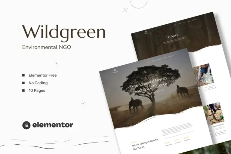 wildgreen environmental ngo elementor template kit 1