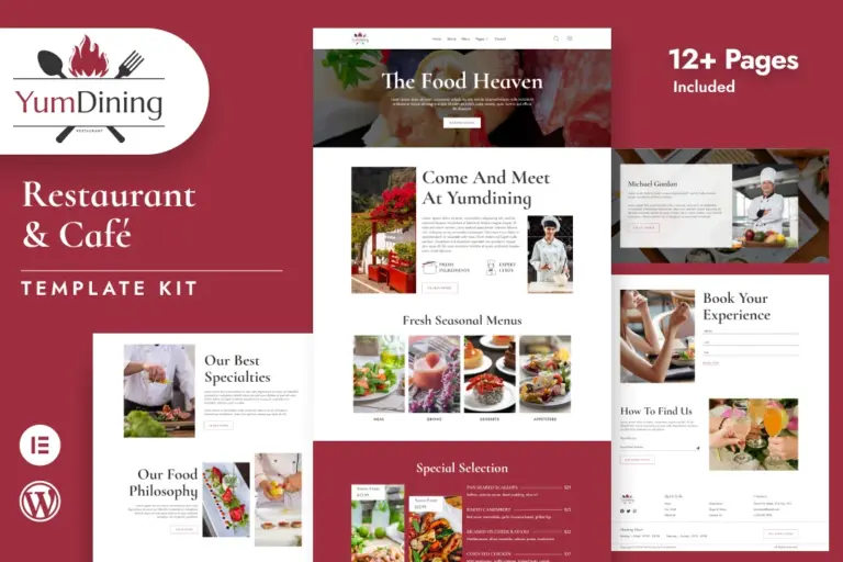 yumdining restaurant cafe elementor template kit 1