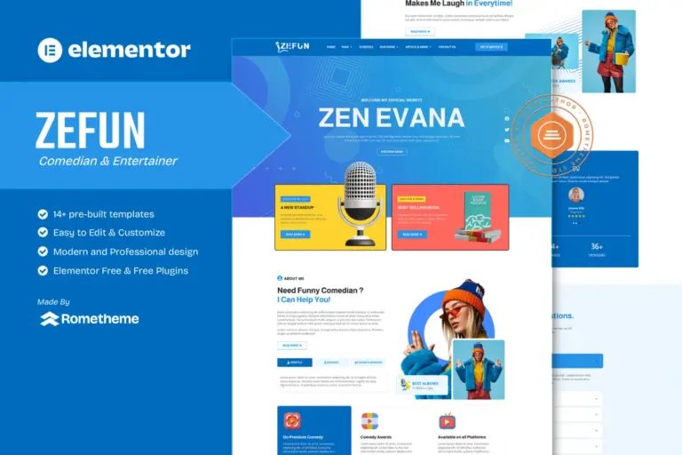 zefun single comedian and club elementor template kit 1