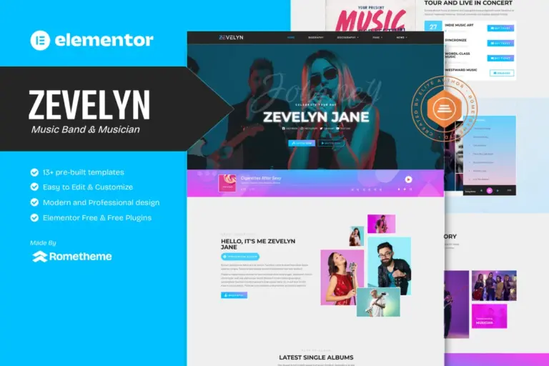 zevelyn music band musician elementor template kit 1