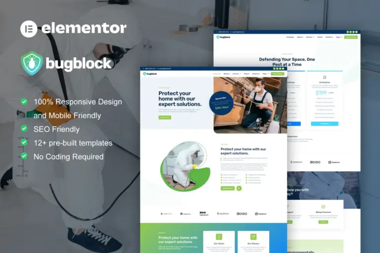 bugblock pest control service elementor template kit