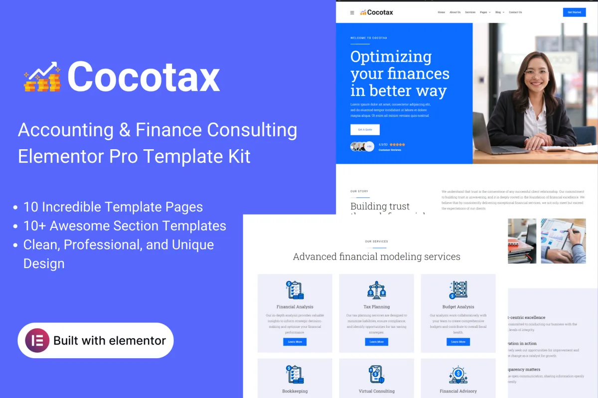 Cocotax – Accounting & Finance Consulting Elementor Pro Template Kit