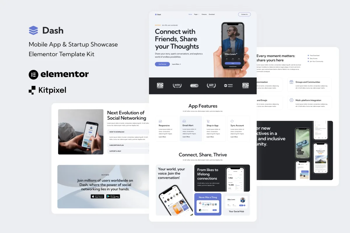 Dash – Mobile App & Startup Showcase Elementor Template Kit