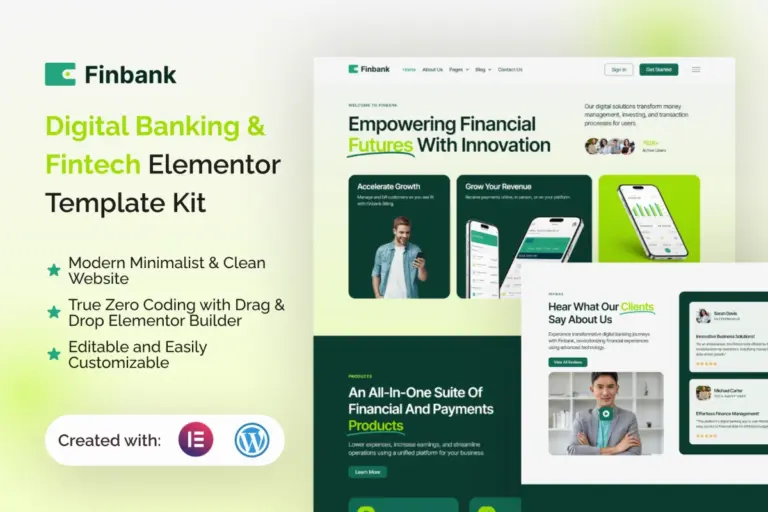 finbank digital banking fintech elementor template kit 1